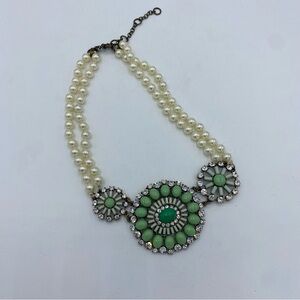 J. Crew Chic Green and Pearl Statement Necklace chunky y2k fun